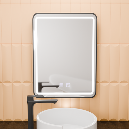 Prostokątne lustro LED, 50x70cm, dotyk EDGE, system odmgławiania, lustra z czarną ramą Korman E Domyślny tytuł Alessandro Design