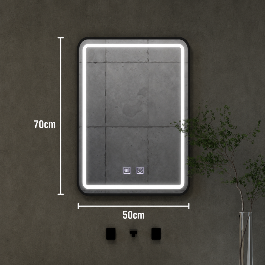 Lustro prostokątne LED, 50x70cm, EDGE Touch, system odmgławiania, czarna ramka