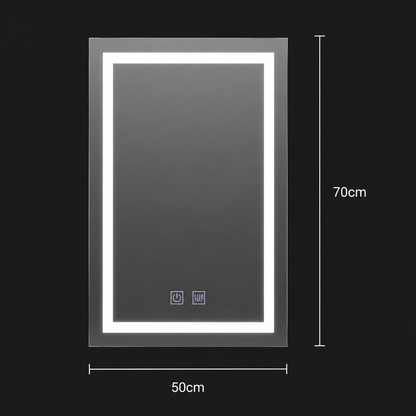Lustro prostokątne LED, 50x70cm, RADIANTE Touch, system odmgławiania, możliwość ściemniania