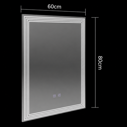 Prostokątne lustro LED, 60x80cm, ADIS Touch, system odmgławiania, możliwość przyciemniania