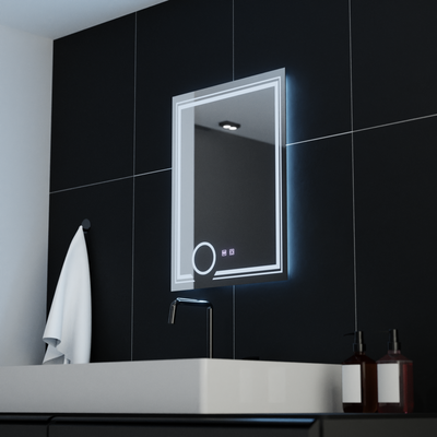 Prostokątne lustro LED, 60x80cm, CANTO Touch, system odmgławiania, możliwość przyciemniania