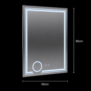 Prostokątne lustro LED, 60x80cm, CANTO Touch, system odmgławiania, możliwość przyciemniania