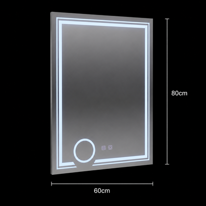Prostokątne lustro LED, 60x80cm, CANTO Touch, system odmgławiania, możliwość przyciemniania