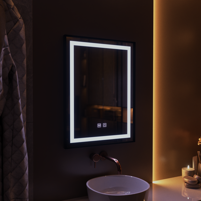 Lustro prostokątne LED, 60x80cm, EDGE Touch, system odmgławiania, czarna ramka