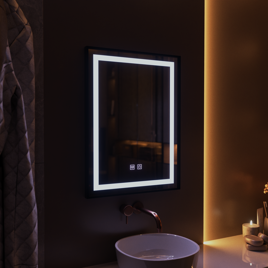 Lustro prostokątne LED, 60x80cm, EDGE Touch, system odmgławiania, czarna ramka