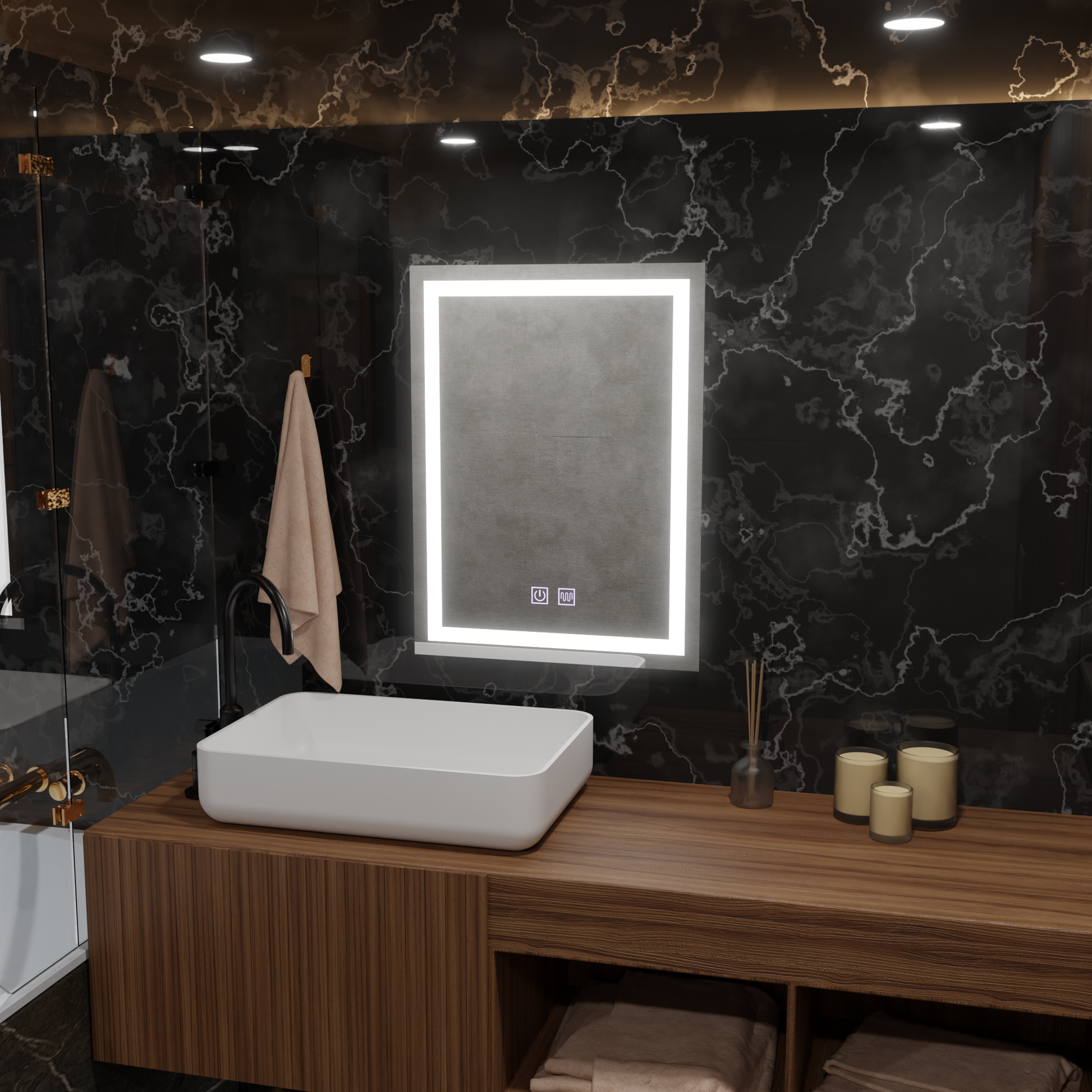 Prostokątne lustro LED, 45x60cm, RADIANTE Touch, system odmgławiania, ściemniane lustra Korman E Domyślny tytuł Alessandro Design