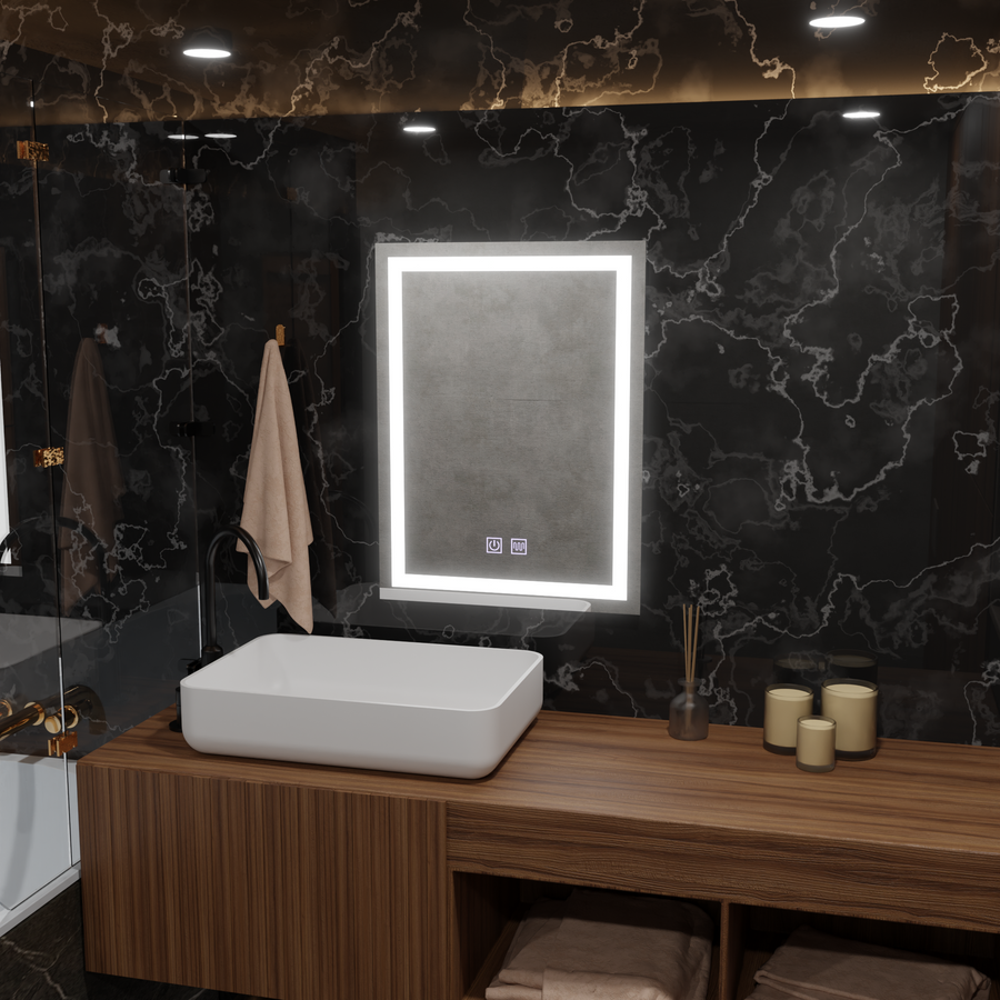 Prostokątne lustro LED, 45x60cm, RADIANTE Touch, system odmgławiania, ściemniane lustra Korman E Domyślny tytuł Alessandro Design