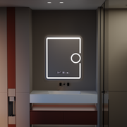 Prostokątne lustro LED, 75x90cm, Eclat MotionGlow Marcello, system odmgławiania, zegar i termometr, lupa kosmetyczna, przyciemniane lustra Marcello Domyślny tytuł Alessandro Design