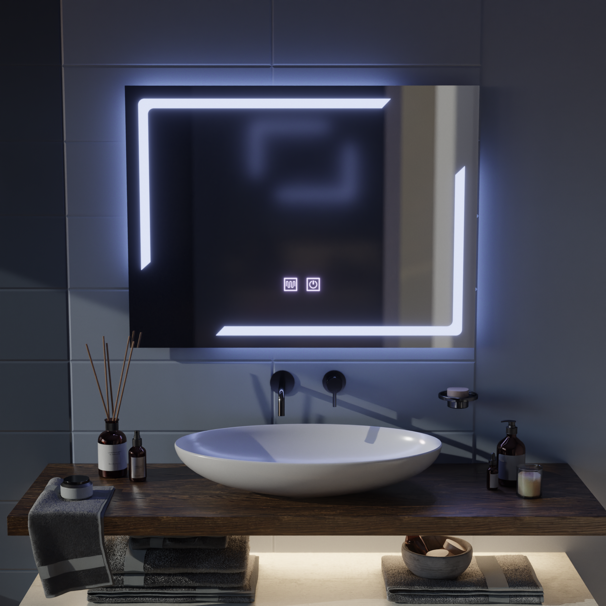 Prostokątne lustro LED, 80x60cm, ECLISSA Touch, system odmgławiania, ściemniane lustra Korman E Domyślny tytuł Alessandro Design