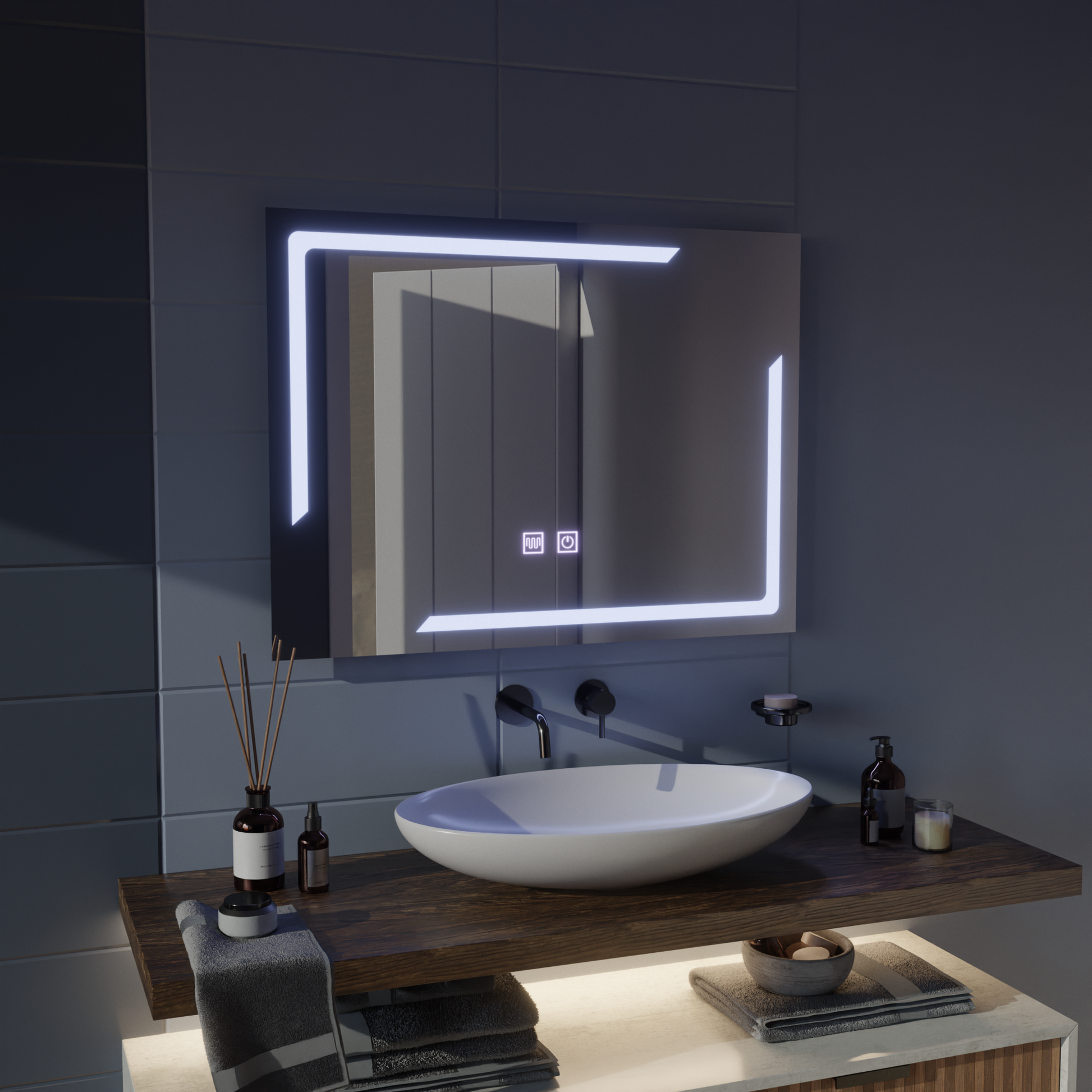 Prostokątne lustro LED, 80x60cm, ECLISSA Touch, system odmgławiania, ściemniane lustra Korman E Domyślny tytuł Alessandro Design