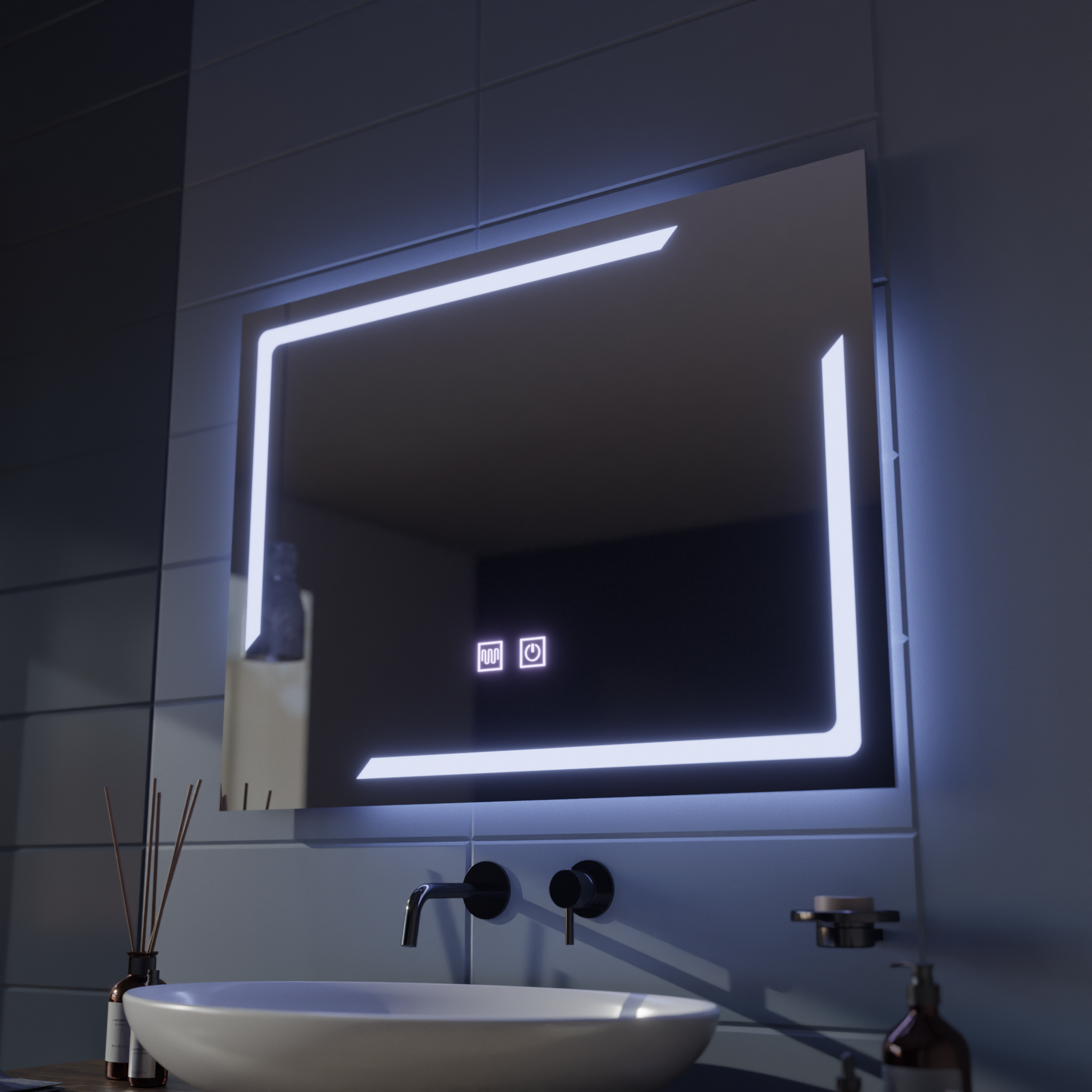 Prostokątne lustro LED, 80x60cm, ECLISSA Touch, system odmgławiania, ściemniane lustra Korman E Domyślny tytuł Alessandro Design