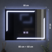 Prostokątne lustro LED, 80x60cm, ECLISSA Touch, system odmgławiania, możliwość przyciemniania