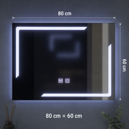 Prostokątne lustro LED, 80x60cm, ECLISSA Touch, system odmgławiania, możliwość przyciemniania