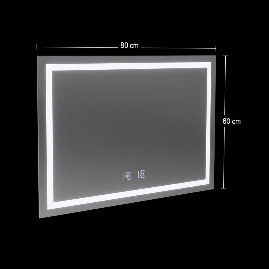 Lustro prostokątne LED, 80x60cm, RADIANTE Touch, system odmgławiania, możliwość ściemniania