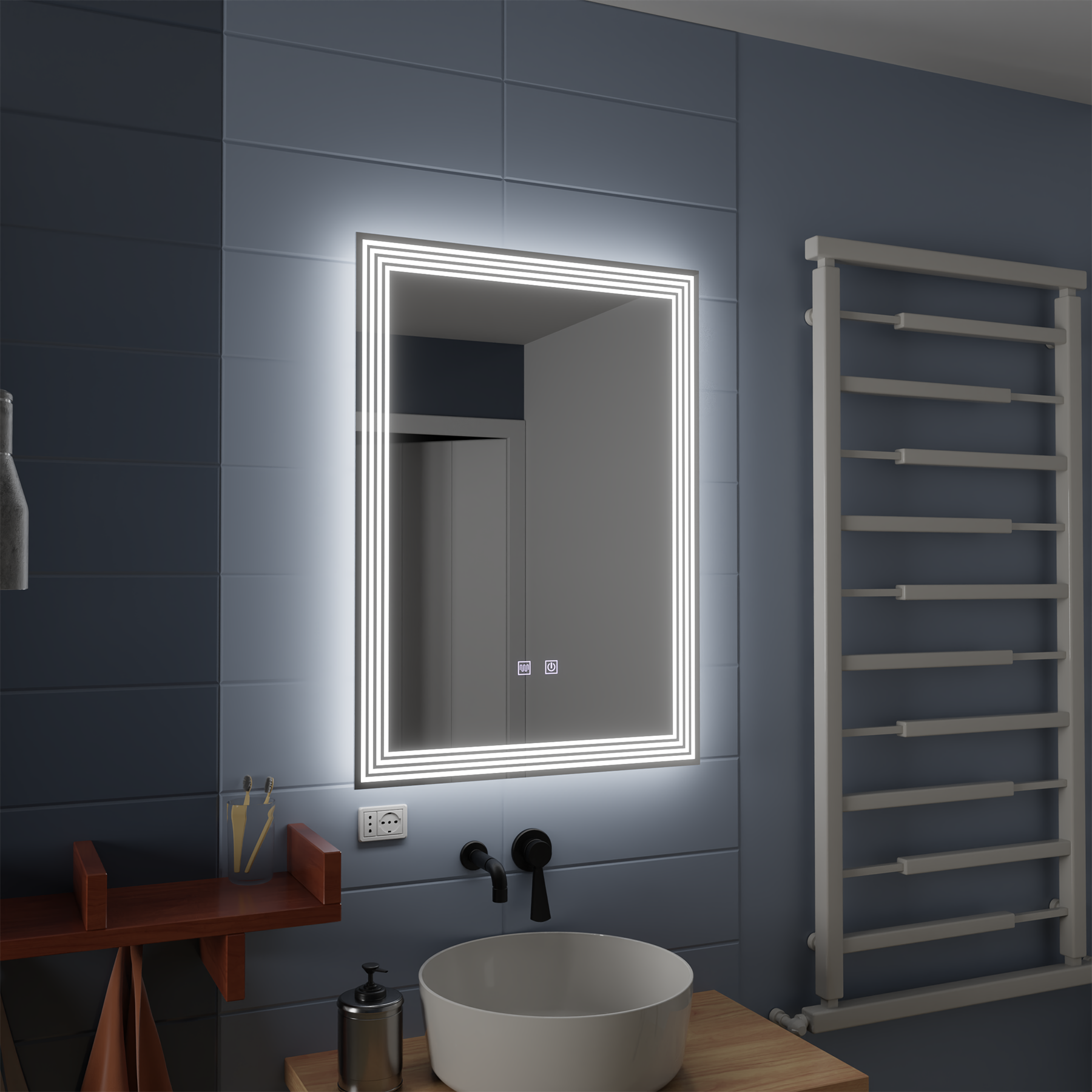 Prostokątne lustro LED, odmgławiacz, 50x70cm, lusterka ADIS Basic Touch Korman E Domyślny tytuł Alessandro Design