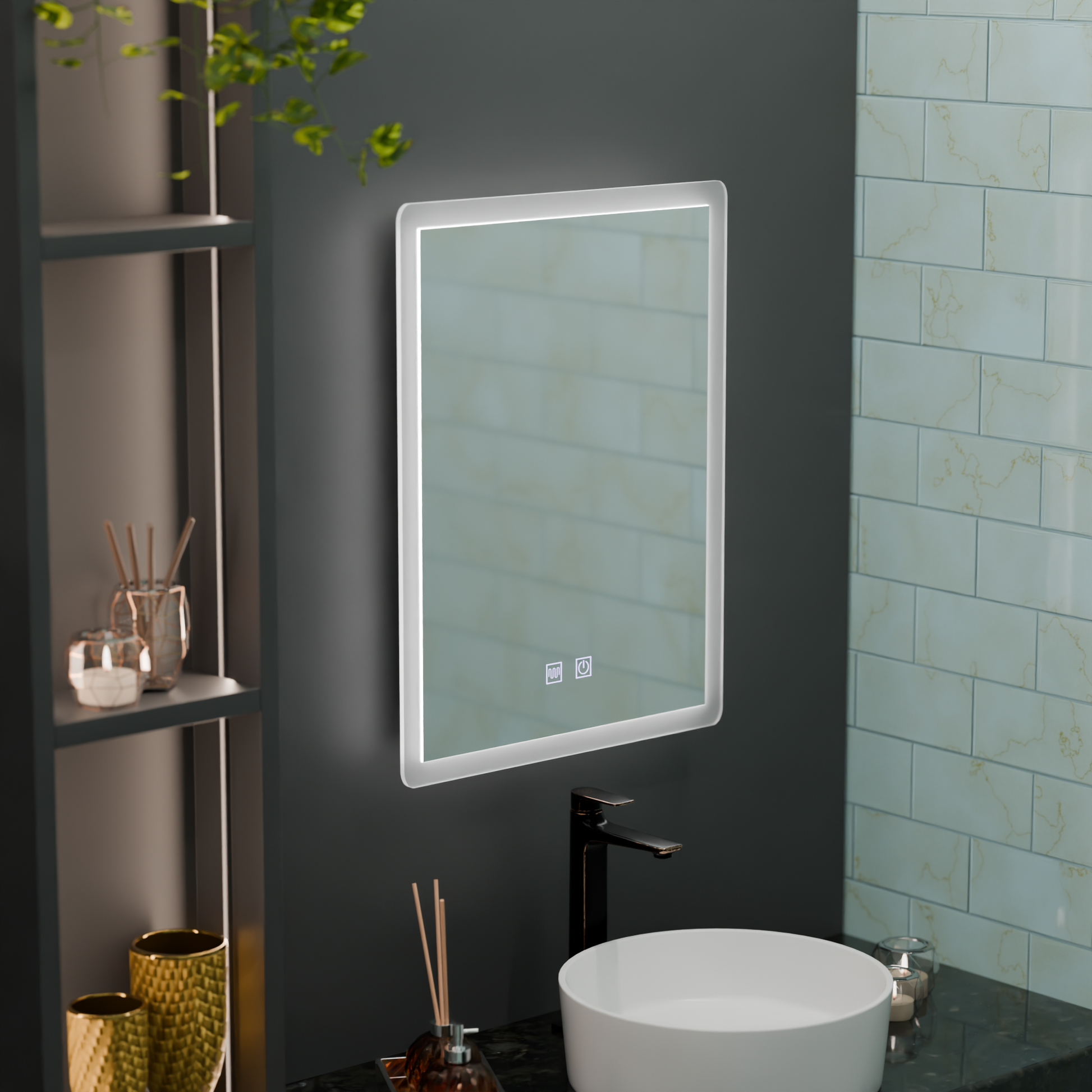 Prostokątne lustro LED, 60x80cm, dotykowy VENERA, system odmgławiania, ściemniane lustra Korman E Domyślny tytuł Alessandro Design