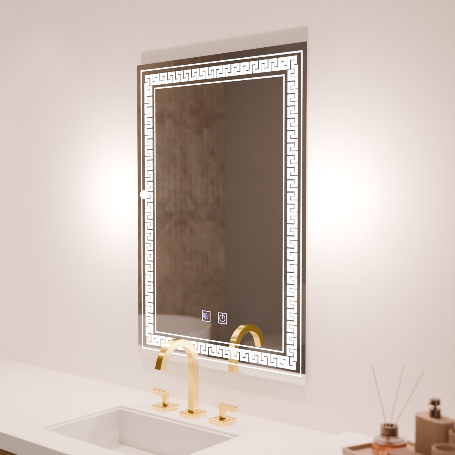 Prostokątne lustro LED, 60x80cm, Touch Vivido, system odmgławiania, ściemniane lustra Korman E Domyślny tytuł Alessandro Design