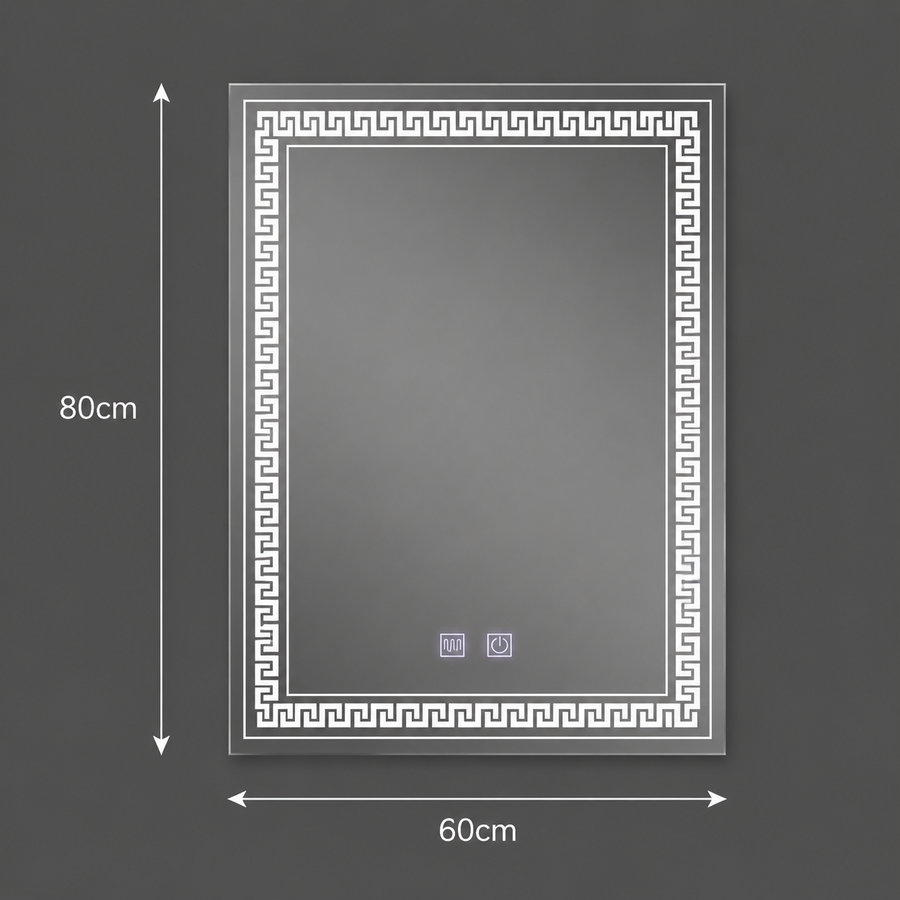 Prostokątne lustro LED, 60x80cm, Touch Vivido, System odmgławiania, Możliwość przyciemniania