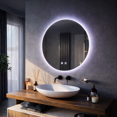Okrągłe lustro LED, 60cm, Isolda, dotyk, system odmgławiania, światło zimne 6000k