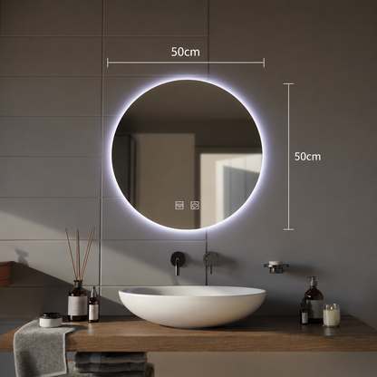 Okrągłe lustro LED, 60cm, Isolda, dotyk, system odmgławiania, światło zimne 6000k