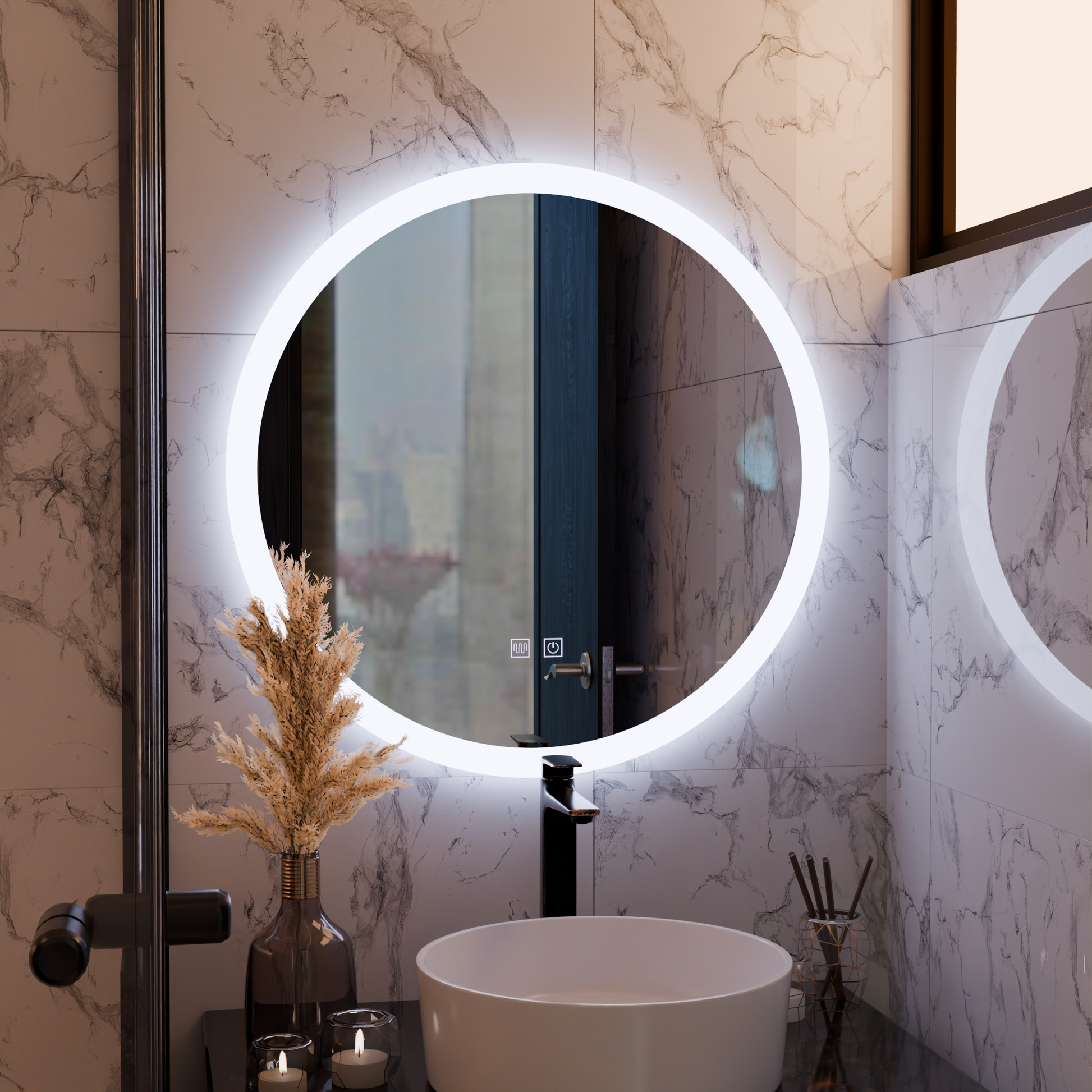 Okrągłe lustro LED, 50 cm, Noxia Touch, system odmgławiania, ściemniane lustra Korman E Domyślny tytuł Alessandro Design