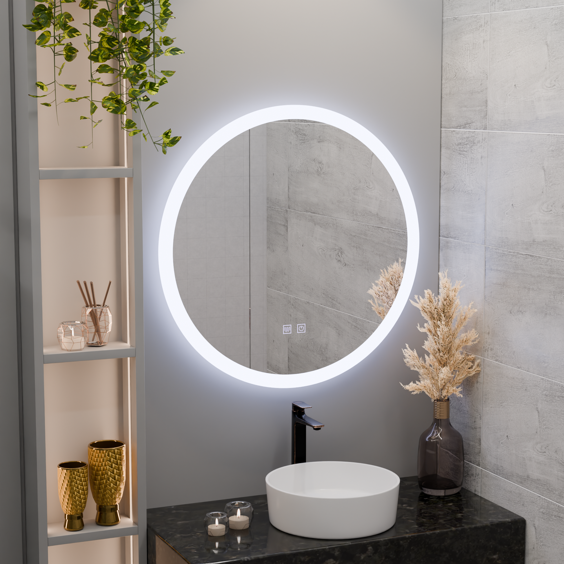 Okrągłe lustro LED, 50 cm, Noxia Touch, system odmgławiania, ściemniane lustra Korman E Domyślny tytuł Alessandro Design