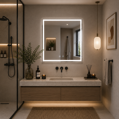 Lustro Giga LED, 80x60cm, srebrne, dotykowe, światło 6000K