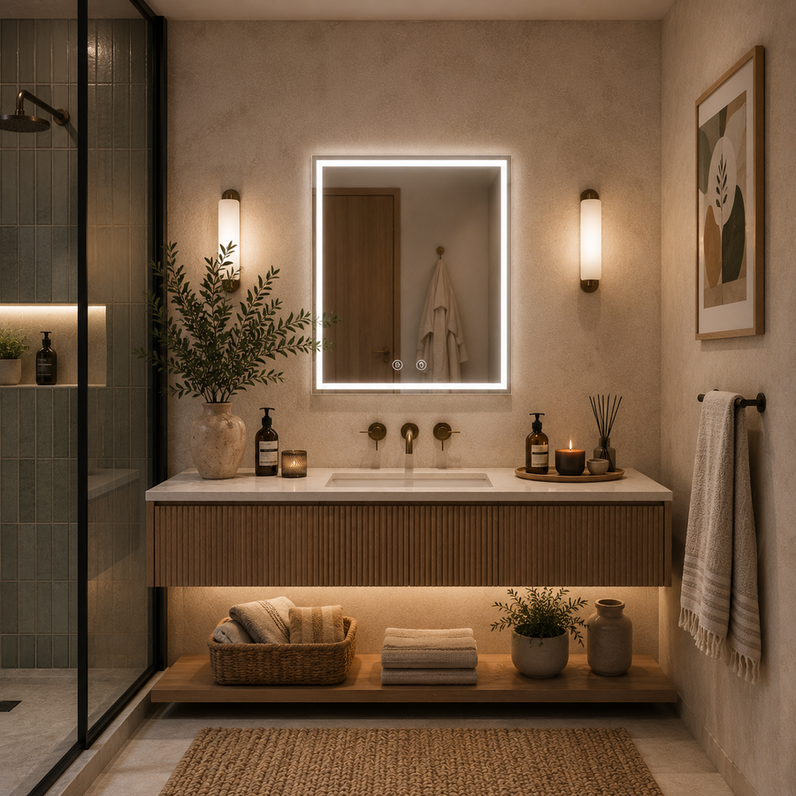 Lustro Giga LED, 80x60cm, srebrne, dotykowe, światło 6000K