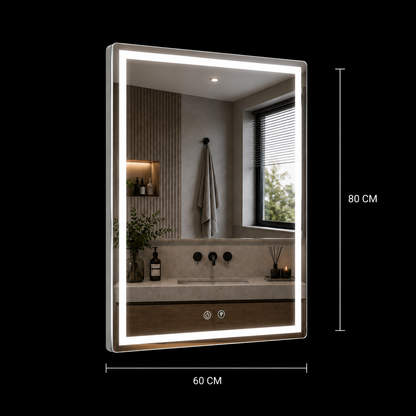 Lustro Giga LED, 80x60cm, srebrne, dotykowe, światło 6000K