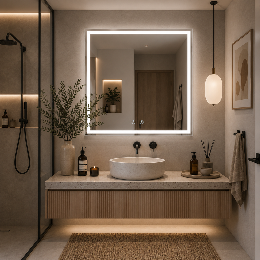Lustro Giga LED, 80x60cm, srebrne, dotykowe, światło 6000K