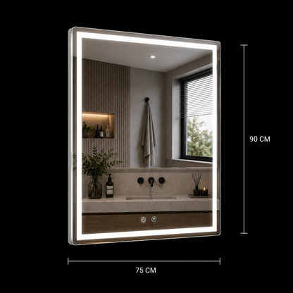 Lustro Giga LED, 80x60cm, srebrne, dotykowe, światło 6000K