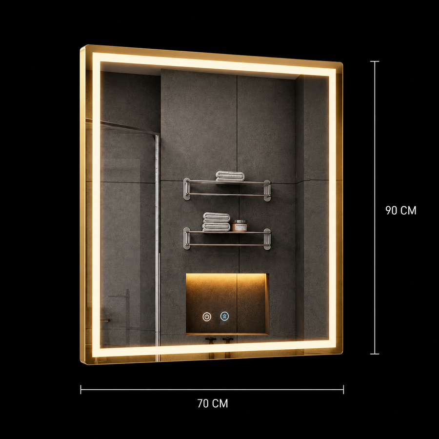 Lustro Giga LED, 80x60cm, srebrne, dotykowe, światło 6000K