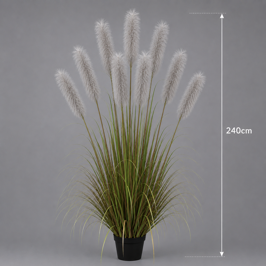 Planta Artificială Iarbă Ornamentală, 240cm, cu 9 fire, Stuf si Iarba, Verde si Gri, Fara Ghiveci