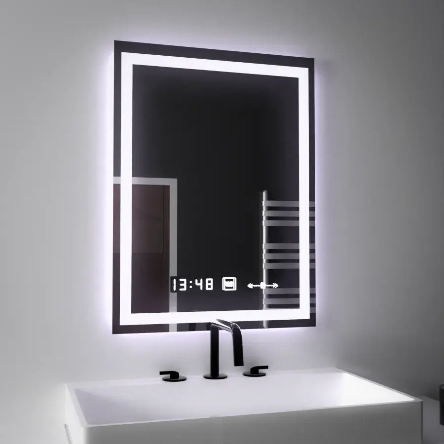 Prostokątne lustro LED, 45x60 cm, Verite MotionGlow Marcello, system przeciwmgielny, zegar i termometr, przyciemniane lustra Marcello Tytuł domyślny Alessandro Design