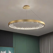 Zawieszany żyrandol LED z pilotem, kryształy K9, 29W, 1 krąg, światło zimne/ciepłe/neutralne, możliwość przyciemniania, złoty, żyrandole LED z regulacją wysokości z pilotem Domyślny tytuł Alessandro Design