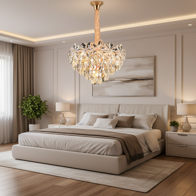 Żyrandol Kryształowy Elegance 7xE27 Średnica 40cm Błyszczące Złoto Regulowana Wysokość Metal i Kryształ
