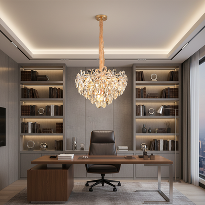 Żyrandol Kryształowy Elegance 7xE14 Średnica 40cm Błyszczące Złoto Regulowana Wysokość Metal i Kryształ