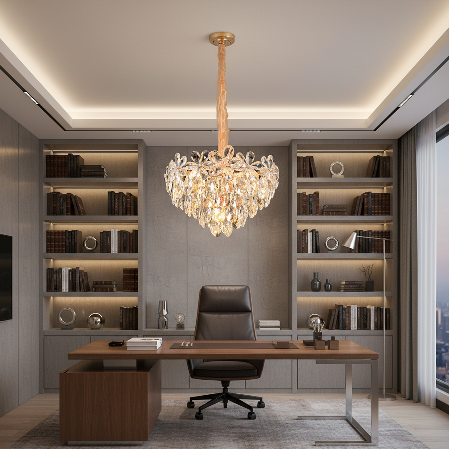 Żyrandol Kryształowy Elegance 7xE14 Średnica 40cm Błyszczące Złoto Regulowana Wysokość Metal i Kryształ