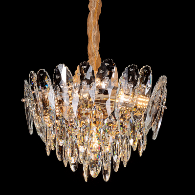 Żyrandol Kryształowy, Elegancja, 7xE14, Średnica 40cm, Błyszczące Złoto, Regulowana Wysokość, Metal i Kryształ