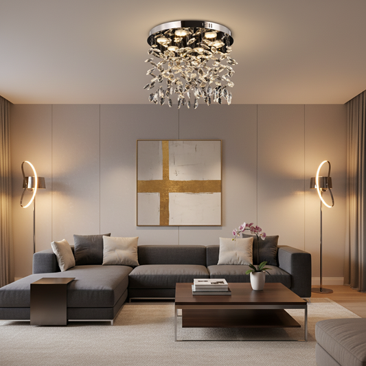 Kryształowy żyrandol LED LLC210/550CH okrągły, 30W, światło zimne/ciepłe/neutralne, kryształ, błyszczący chrom