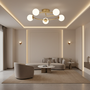 Lustra LED si cristal ORBIT, 72cm, 5xE27, Globuri, Auriu
