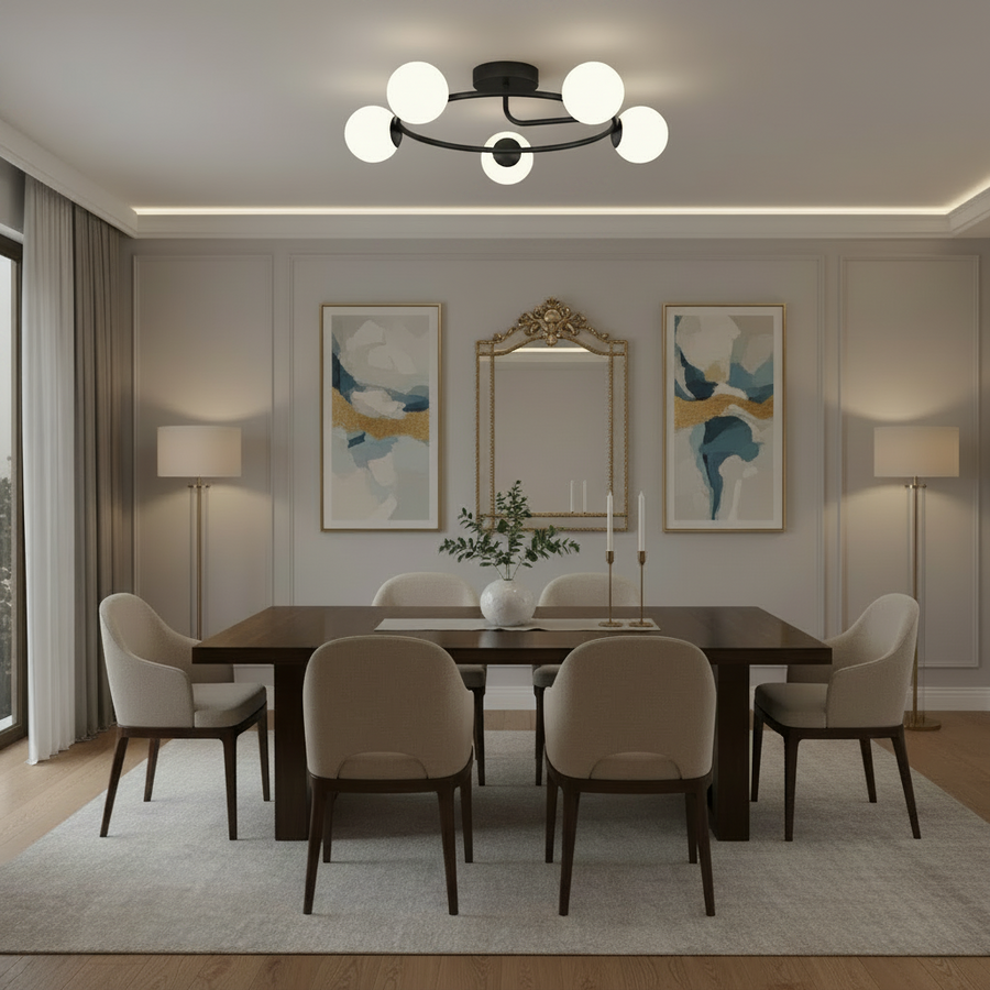 Lustra LED si cristal ORBIT, 72cm, 5xE27, Globuri, Negru