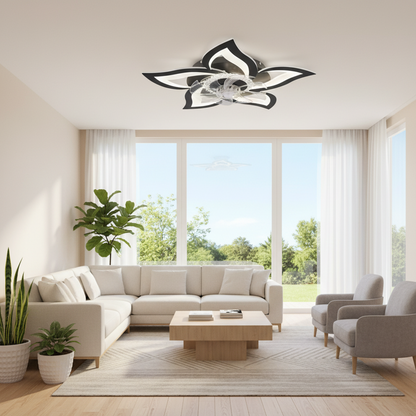 Żyrandol LED ANEMO Fan z pilotem, 49W, G85cm, światło zimne/neutralne/ciepłe, metal i plastik, czarny