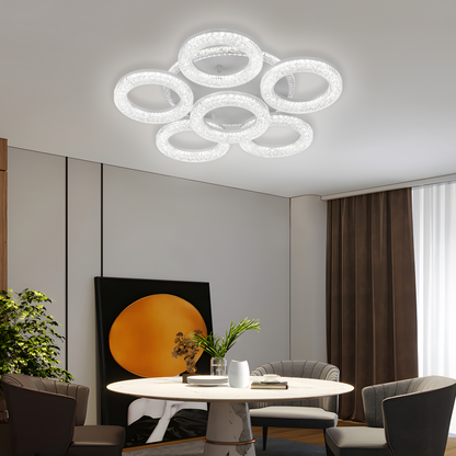 Żyrandol LED FREJA z pilotem, 51cm, 90W, 3000K/4000K/6000K, możliwość przyciemniania, biały, kryształy, 6 kółek Żyrandole LED z pilotem Domyślny tytuł Alessandro Design