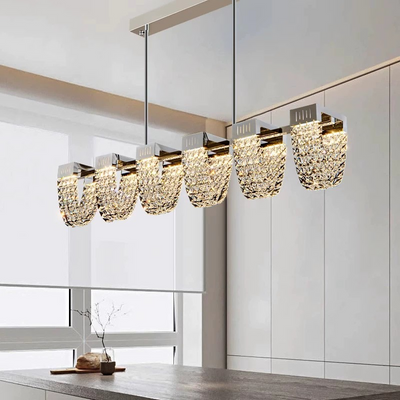 Podwieszany żyrandol LED, CC370/1200CH, kryształ i metal, 30W, pilot, światło chłodne/ciepłe/neutralne 3000K/4000K/6000K, luksusowe oświetlenie