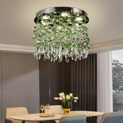 Kryształowy żyrandol LED LLC211/550GN okrągły, 29W, światło zimne/ciepłe/neutralne, zielone kryształy, błyszczący chrom