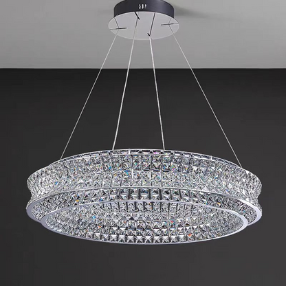 Żyrandol LED z pilotem, LLC160/500CH, kryształ i metal, 54W, 1 okrąg, możliwość przyciemniania, regulowana wysokość, światło zimne/ciepłe/neutralne, luksusowe oświetlenie Żyrandole LED z pilotem Domyślny tytuł Alessandro Design