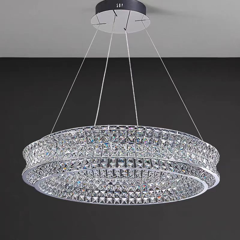 Żyrandol LED z pilotem, LLC160/500CH, kryształ i metal, 54W, 1 okrąg, możliwość przyciemniania, regulowana wysokość, światło zimne/ciepłe/neutralne, luksusowe oświetlenie Żyrandole LED z pilotem Domyślny tytuł Alessandro Design