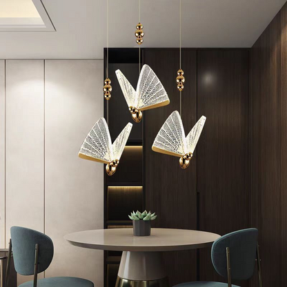 Akrylowa lampa wisząca LED Butterfly 9W, ciepłe/neutralne/zimne światło 3000K/4000K/6000K, złoto, metal i akryl, żyrandole LED z regulacją wysokości Domyślny tytuł Alessandro Design