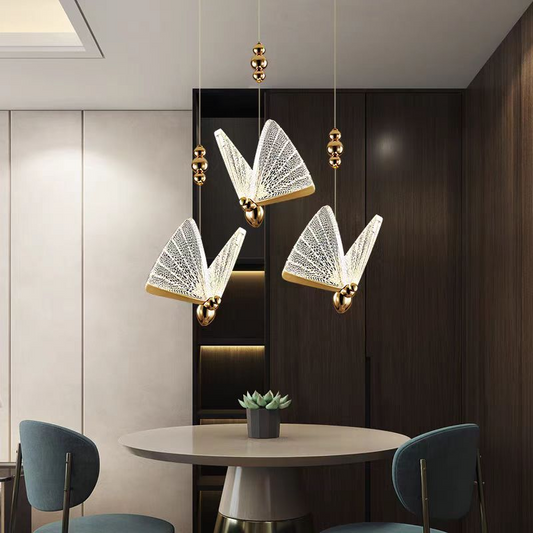 Akrylowa lampa wisząca LED Butterfly 9W, ciepłe/neutralne/zimne światło 3000K/4000K/6000K, złoto, metal i akryl, żyrandole LED z regulacją wysokości Domyślny tytuł Alessandro Design